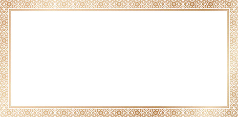 Rectangle Ornamental border frame in Victorian style. Elegantly element for design in Eastern style, place for text. Floral golden border. Lace illustration for invitations and greeting cards isolated