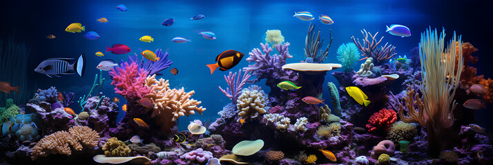 Fototapeta na wymiar Pictures of beautiful underwater landscapes with colorful fish and coral can be used to accompany marine tourism ideas.