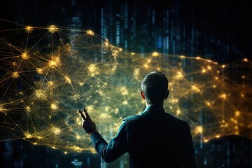 Fototapeta na wymiar data network connect , Blockchain technology, futuristic global networking