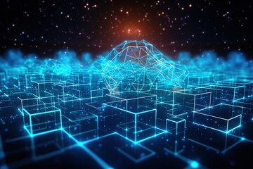 Fototapeta premium data network connect , Blockchain technology, futuristic global networking
