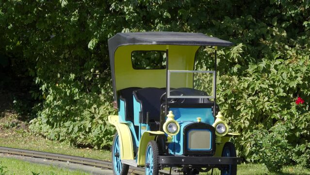 attraction vintage car in amusement park Divo Ostrov, St. Petersburg, Russia