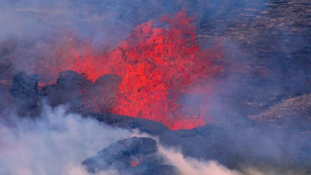 Kilauea Crater Eruption September 11 viewed from the east or south east corner. Close up of lava fountain day 2 of the eruption.