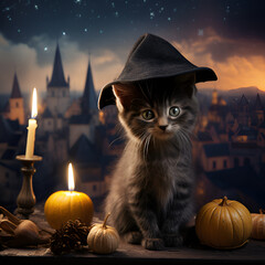 halloween cat and pumpkin