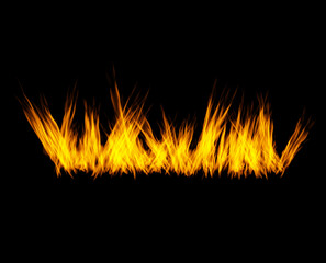 Flame, heat and sparks on black background with texture, pattern and orange burning energy. Fire line, fuel and flare isolated on dark wallpaper design, explosion at bonfire, thermal power or inferno