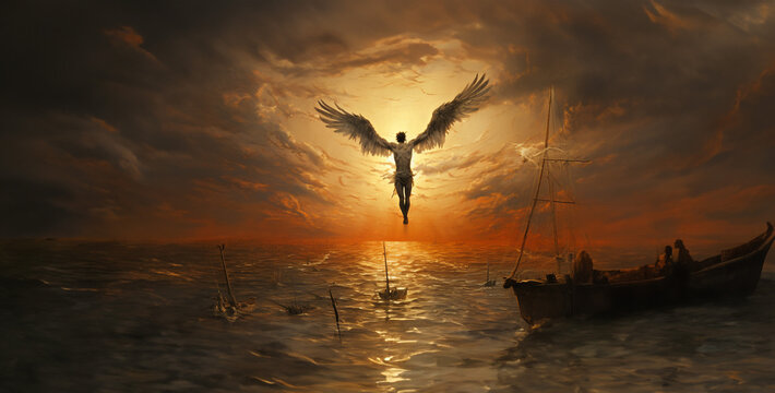 Icarus falling to his death into the sea after fly hd wallpaper 