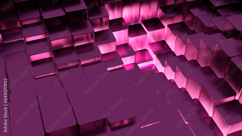 Poster orange and pink squares. design. small squares made in computer graphics that rise and fall alternat