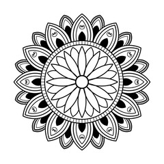 Circular pattern black and white floral ornamental mandala outline for coloring book pages