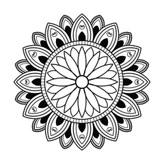 Circular pattern black and white floral ornamental mandala outline for coloring book pages