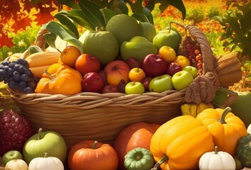 Fototapeta na wymiar autumn fruits and vegetables