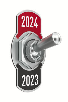 2024 new year. Toggle switch on white background. Isolated 3D illustration