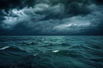 Dark stormy sea with black clouds. A storm is brewing over the sea.