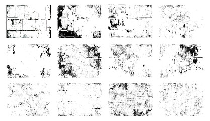 Distress overlay vector textures. Transparent PNG available Overlay textures set stamp with grunge effect. Old damage Dirty grainy and scratches. Vector design elements stains dust set.