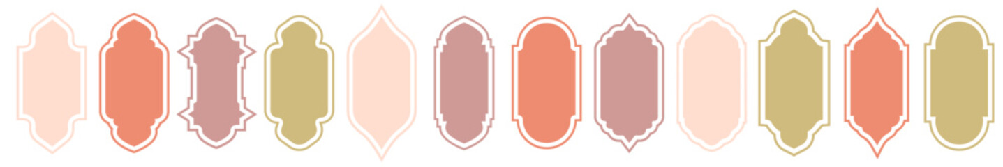 Shape Ramadan Window frame set. Arabic ramadan arches islamic ornament. Ornament architecture shape windows and doors. Vector illustration