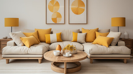 Stylish Room Interior Mockup, Modern Interior Design, 3D Render, 3D Illustration