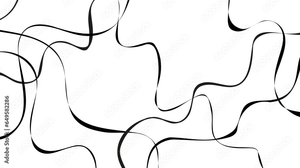 Poster Black wavy lines pattern. Abstract background with hand drawn random curved lines. Vector illustration.