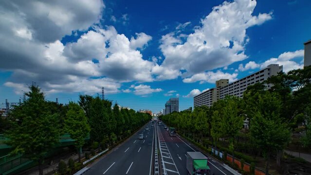 A timelapse of traffic jam at the downtown street in Takashimadaira Tokyo wide shot