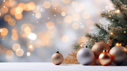 Christmas background with christmas baubles, gifts decoration - Xmas theme - 649582811