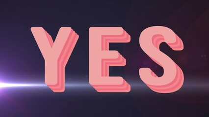 Animation of yes text with lens flares over black background