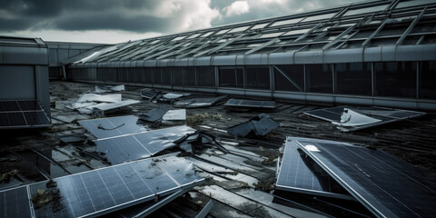 broken solar panel damaged destroyed concept of solar panel insurance repair service