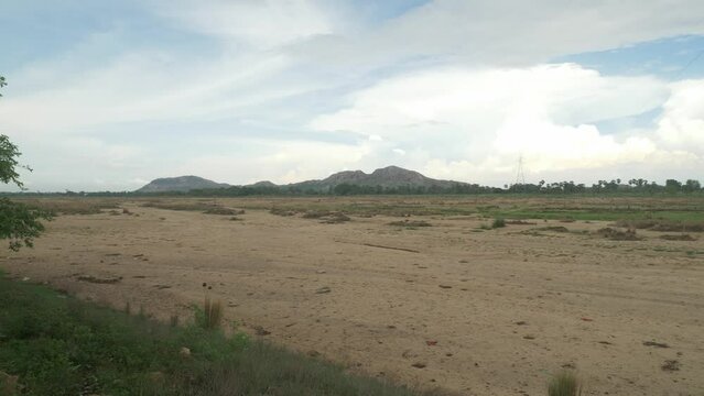 Long stretch of sacred Falgu River dry waterbed with a long stretch of sand dunes, Bodhgaya, Bihar, India