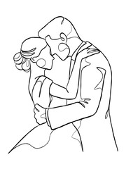 Continuous one line drawing of a wedding couple. Vector illustration.