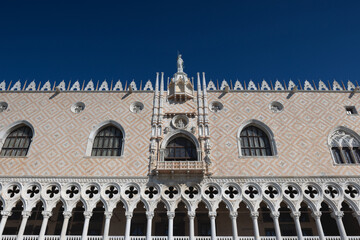 Detail of the Dodge Palace main facade in San Marco Square, Veni