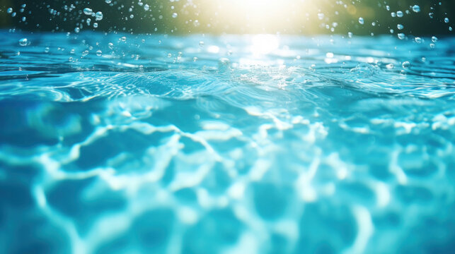 Close up clear blue water in the pool