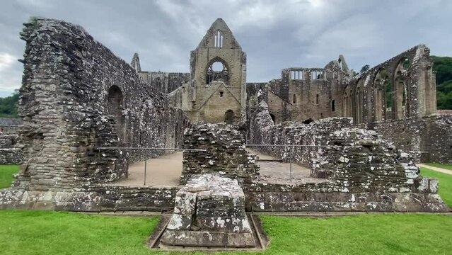 Majestic ancient ruins of Tintern Abbey on the Welsh bank