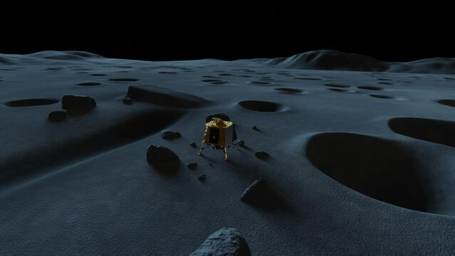 3D Animation of India's Chandryaan lander as the Sun sets and night time starts