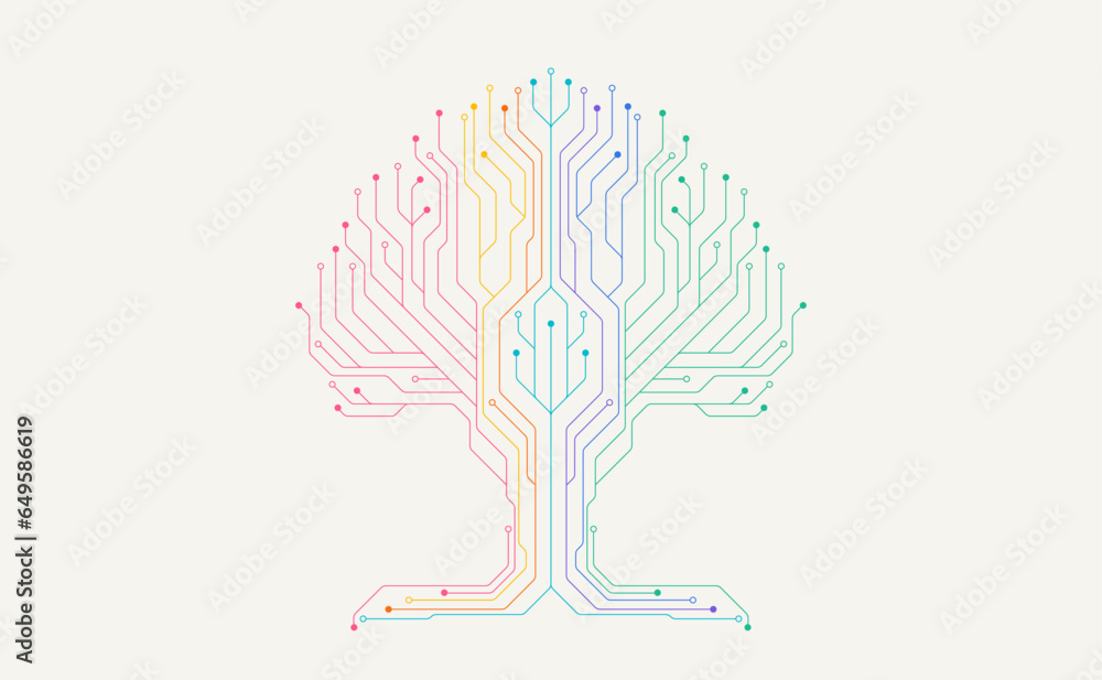Poster technology big data tree network. digital circuit board internet connection. hi-tech