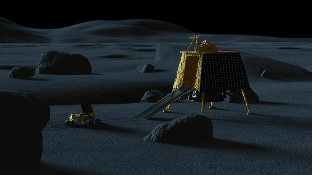 3D Animation of India's Chandrayaan lander and rover on the Moon
