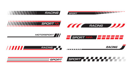 Sport racing stripes car stickers racing decals tuning race car stickers isolated set - obrazy, fototapety, plakaty