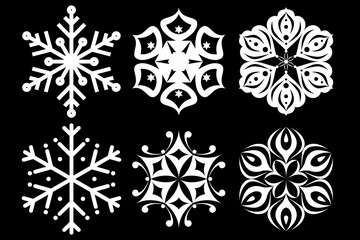 vector drawing of snowflakes, a six-pointed star on a white background