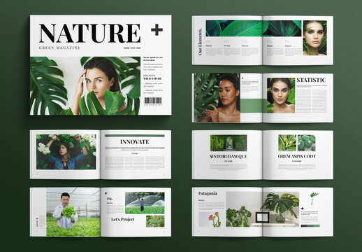Green Nature Magazine Template Design Layout Landscape