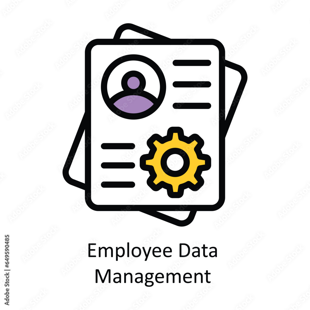Poster employee data management vector filled outline icon design illustration. human resources symbol on w