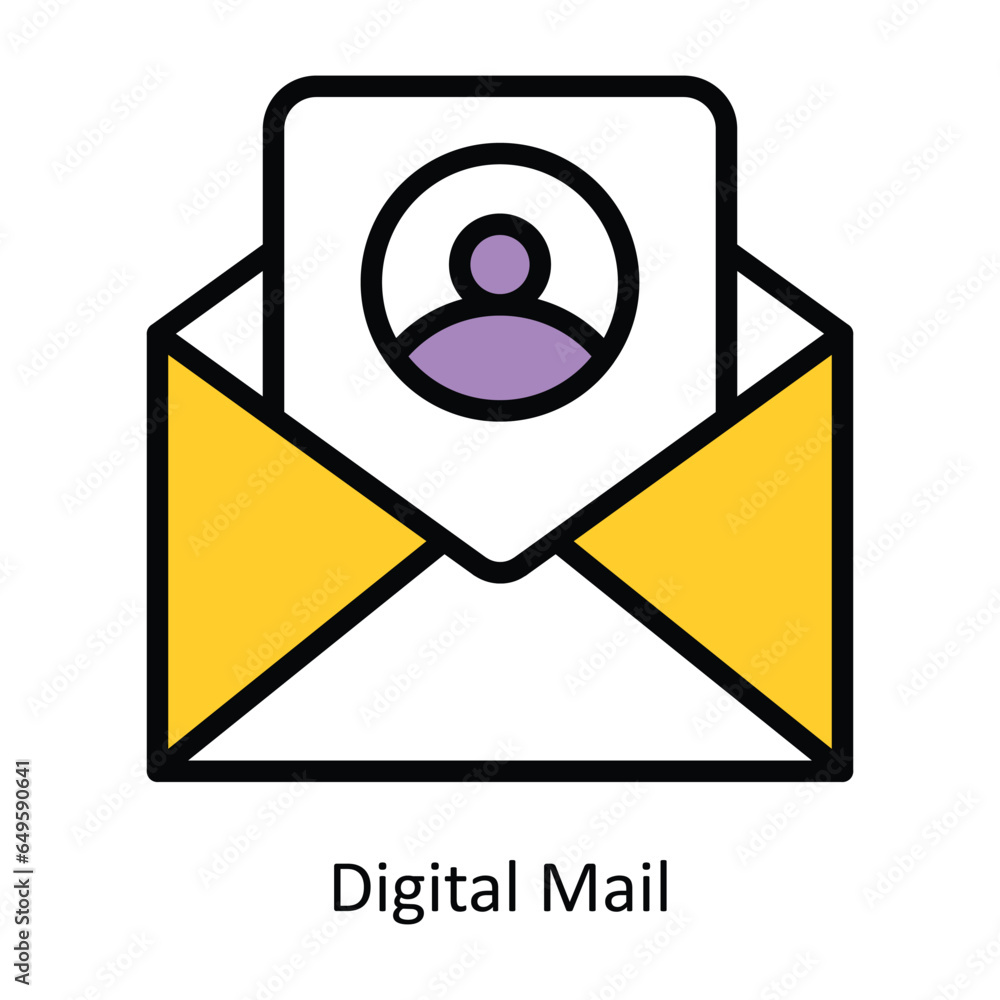 Poster digital mail vector filled outline icon design illustration. human resources symbol on white backgro