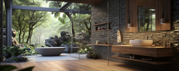 Fototapeta premium Modern nature design of bathroom.