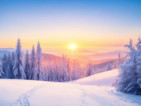 winter snow sunset in the forest