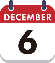 December 6 Calendar Icon. Flat style. Date, day and month.