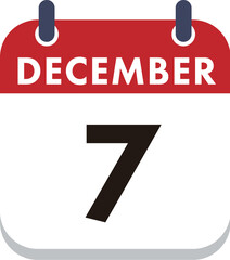 December 7 Calendar Icon. Flat style. Date, day and month.