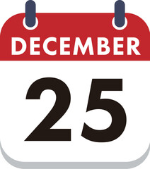 December 25 Calendar Icon. Flat style. Date, day and month.