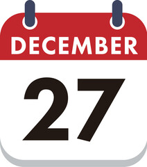 December 27 Calendar Icon. Flat style. Date, day and month.