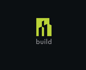 Minimalistic logo in yellow, buildings, construction company