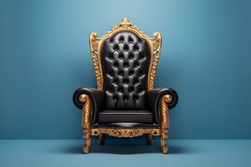 Throne chair black leather black gold color isolated on plain background