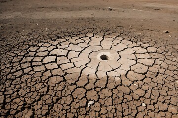 Environmental Crisis: Cracked Ground Due to Pollution and Water Scarcity, Resulting in Barren Land