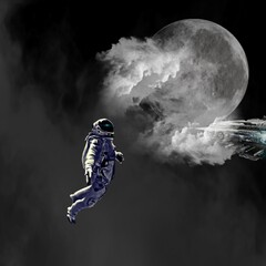 Astronaut in outer space, floating in the space, the moon  background, space, spacecraft, spaceship, science, clouds, earth, galaxy,