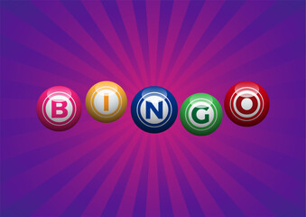 Bingo lottery, lucky balls of lotto on purple background. Vector illustration with text - 649598027