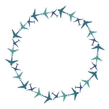 palne travel art drawn round frame border