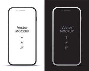 Fototapeta na wymiar Mobile Phone Black and Silver Colored Design Concept. Vector smartphone mockup with frameless white and black screen. 
