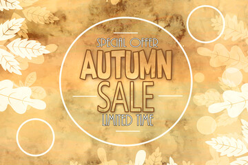 Abstract Autumn Sale Background with Falling Autumn Leaves.